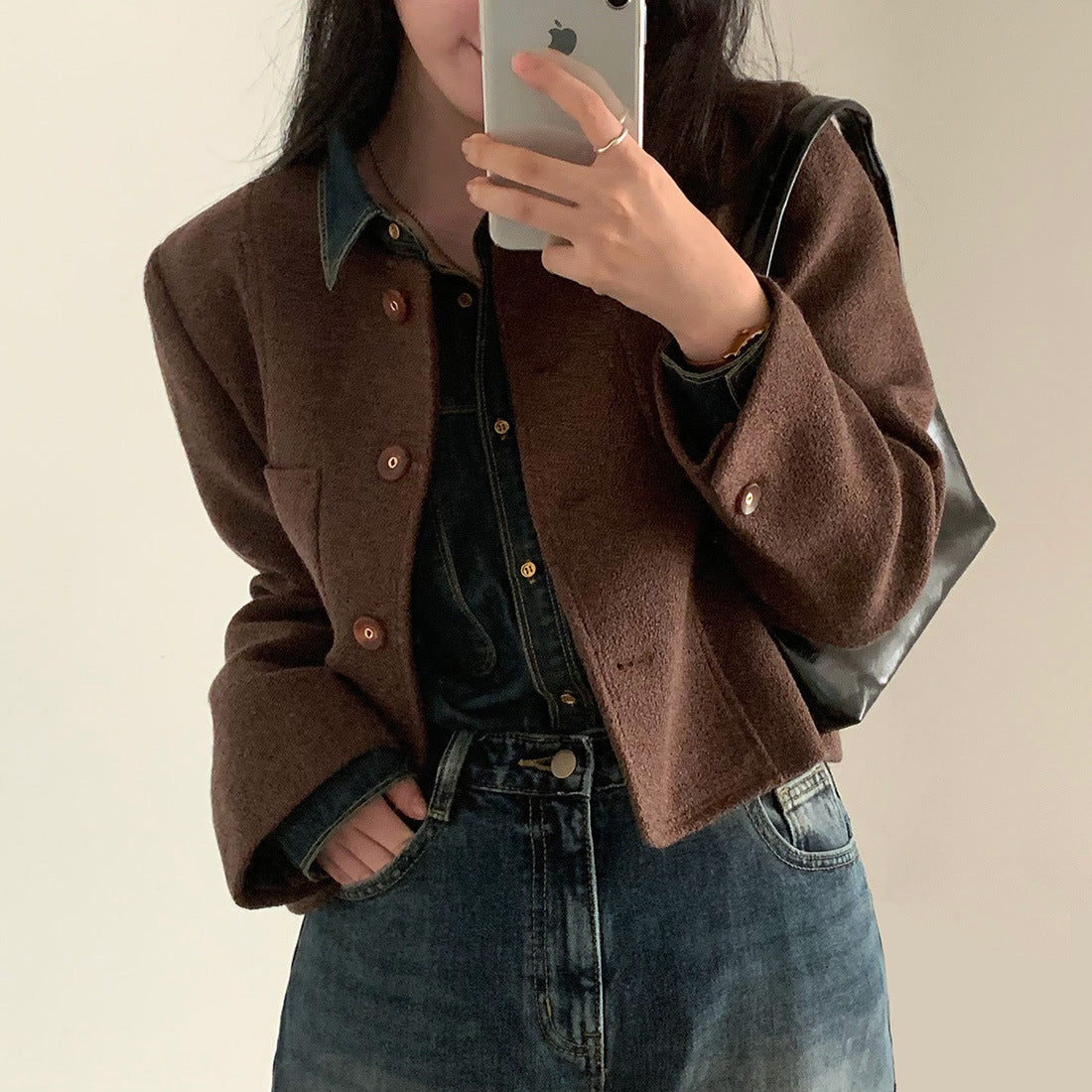 Pure Color All-matching Double Pocket Long Sleeve Coat