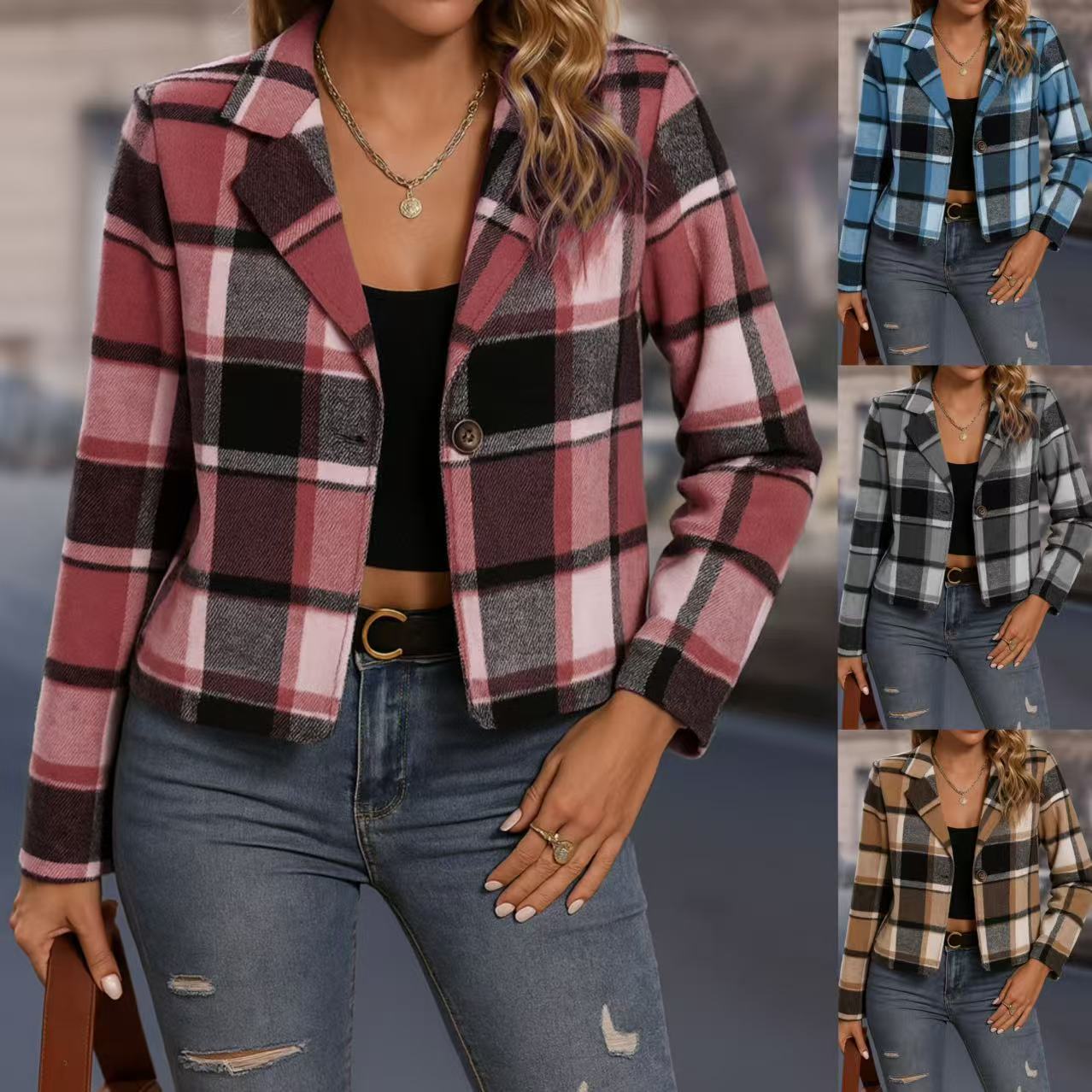 Fallwinter Jacket Casual Women's Plaid Short Small Suit
