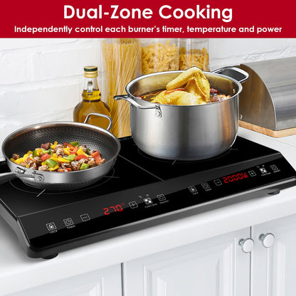 1Pc 4000W Induction Cooktop Portable Double Induction Cooker Electric Dual Burner Stove Countertop Hot Plate With 9 Power 9 Temperature 3H Timer