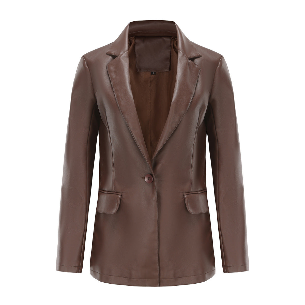 Single Button Commute Leisure Solid Color Leather Coat