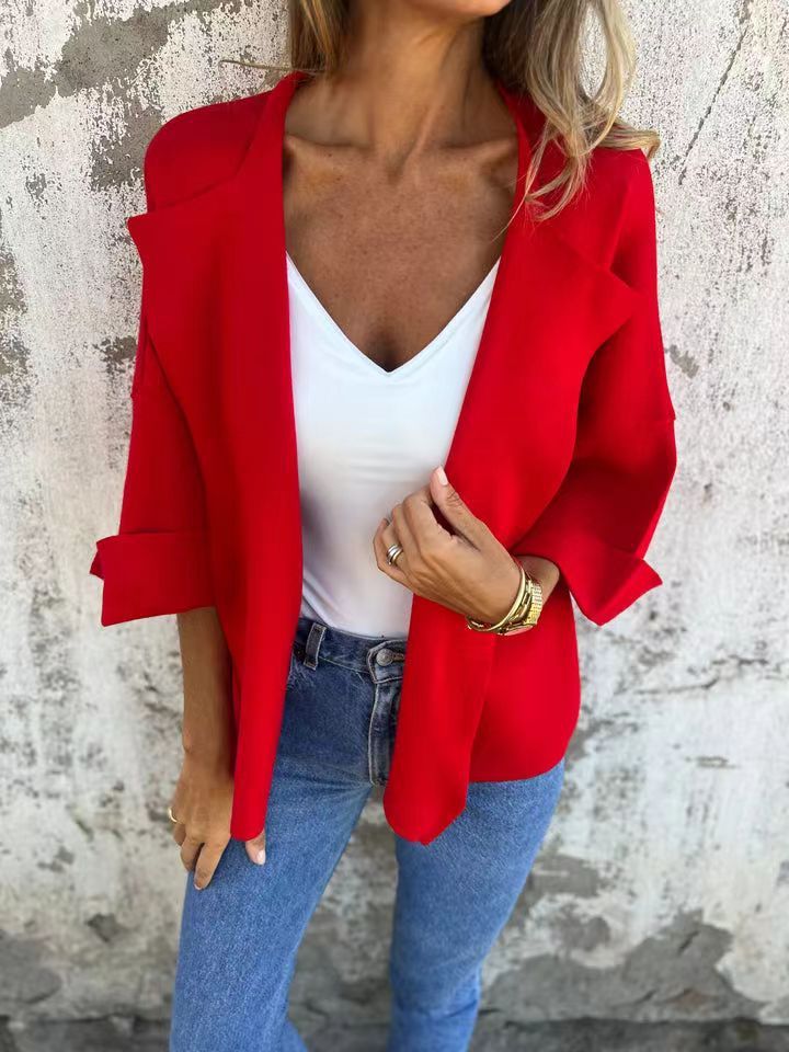 Women's Casual Suede Cardigan Solid Color Polo Collar Coat