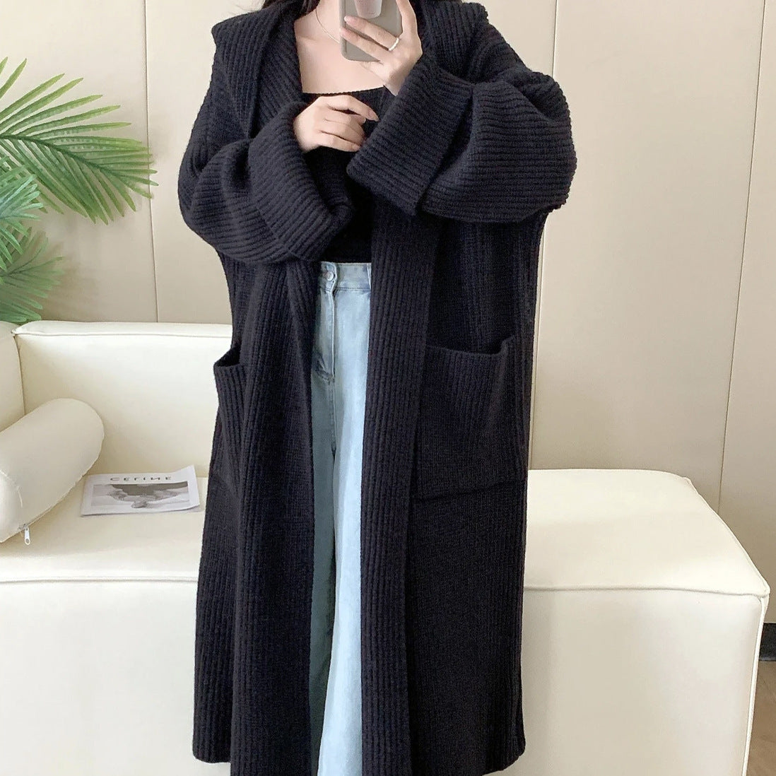 Loose Hooded Sweatshirt Women's Extended Cardigan Coat