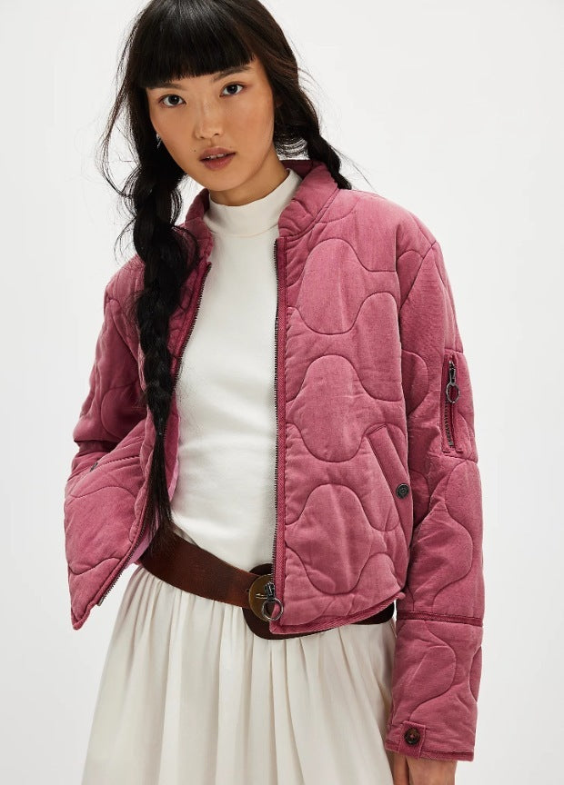Women's Casual Quilted Cotton Jacket Loose Stand Collar Coat