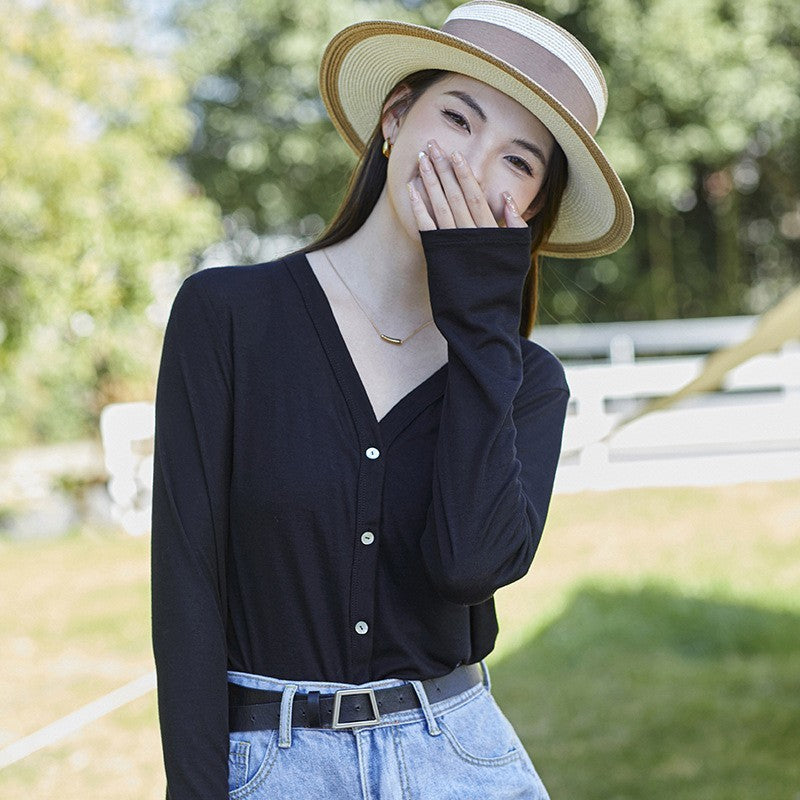 Lyocell Tencel Sun Protection Cardigan Thin Women's Ice Silk Knitted Coat