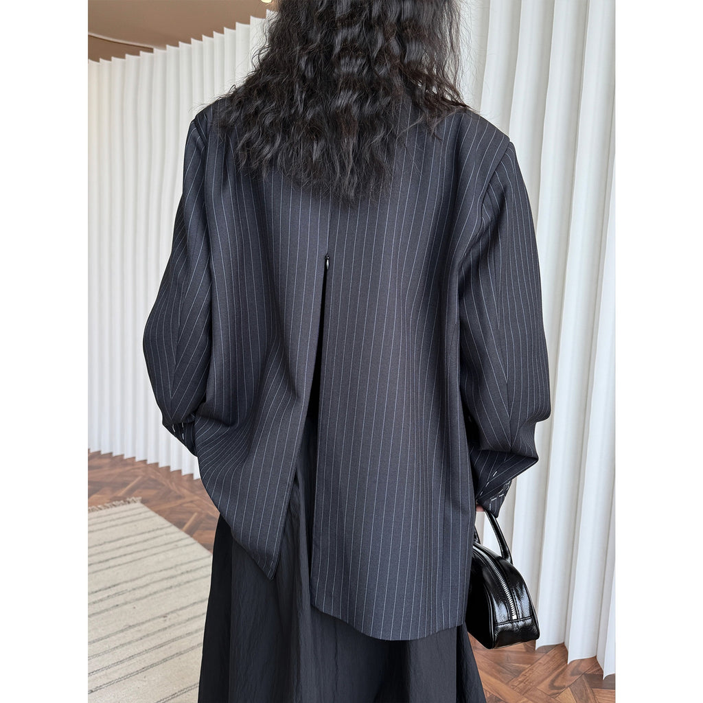 Design Lapel Wide Shoulder Striped Suit Casual Temperament Slimming Coat
