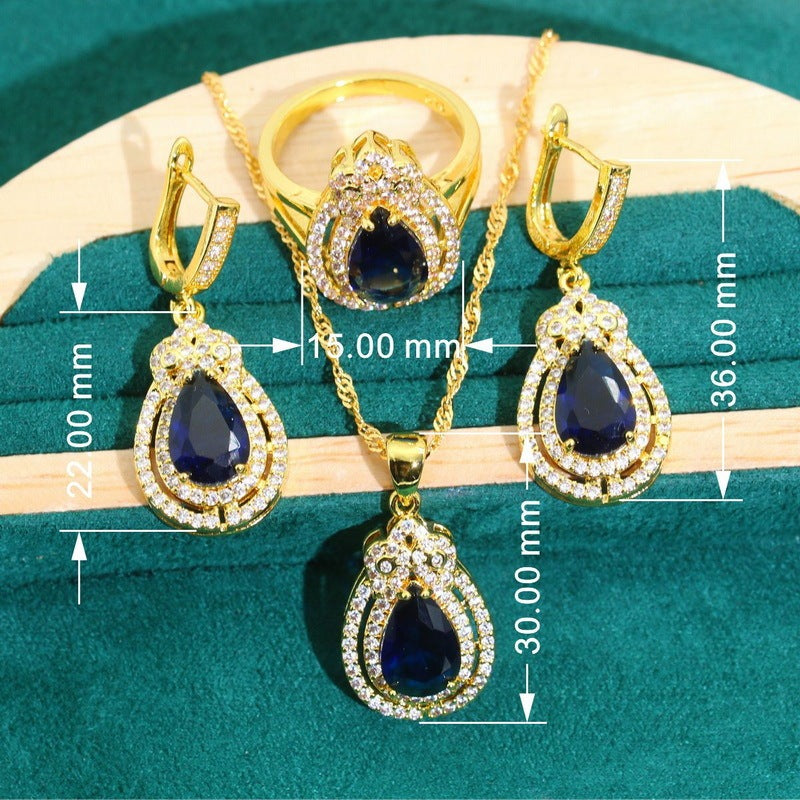 Anti-allergy Zircon Bracelet Necklace Earring Ring Ornament Suit