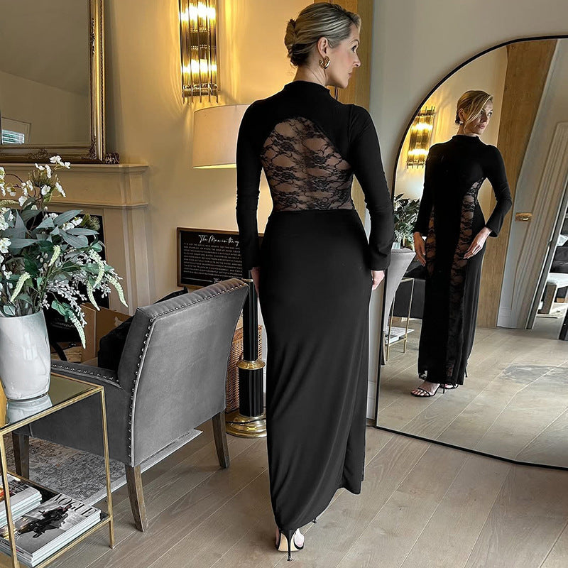 Lace Stitching Sexy Sheath Long Sleeve Dress