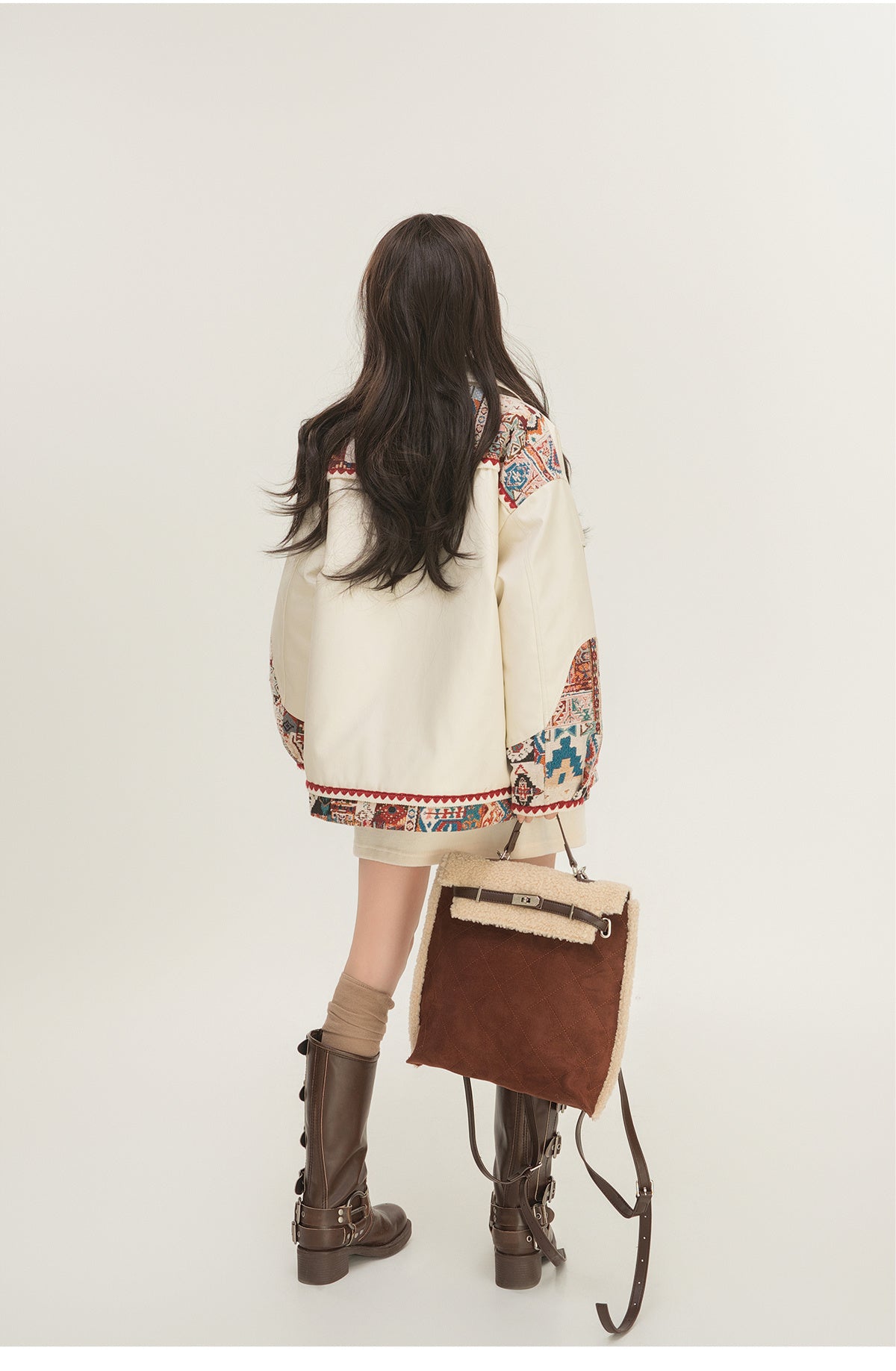 Jacquard Splicing Motorcycle PU Leather Jacket