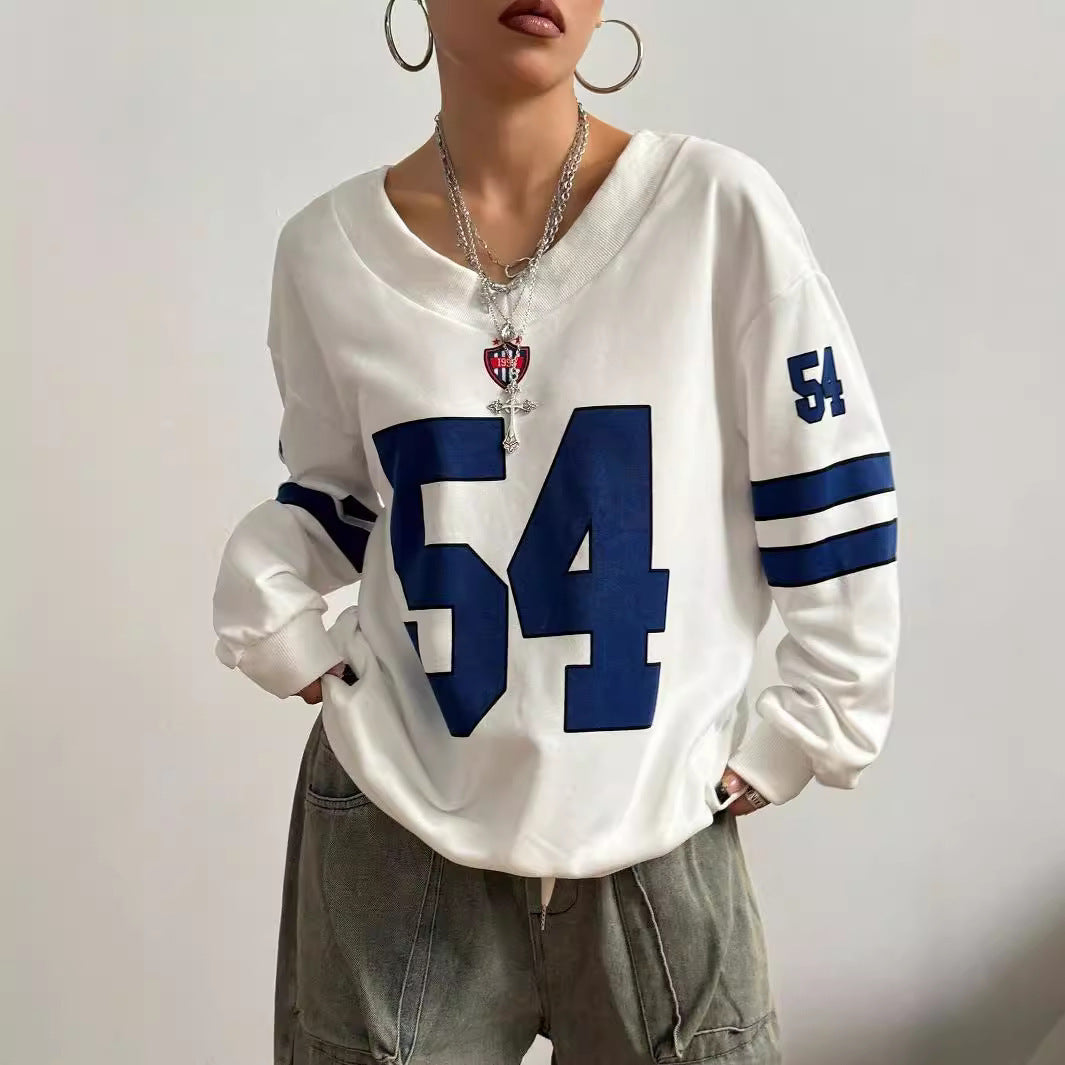 V-neck Letter Print Loose Leisure All-matching Sweatshirt