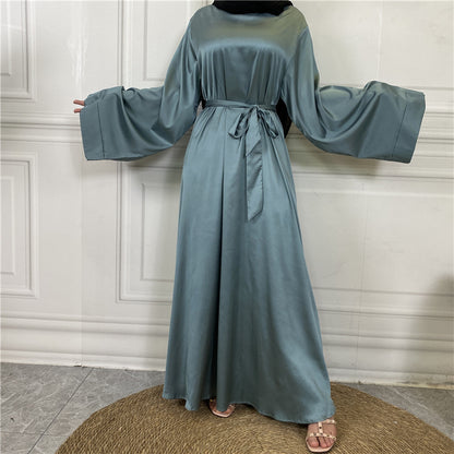 Middle East Dubai Hot Sale Lace Up Satin Muslim Dress