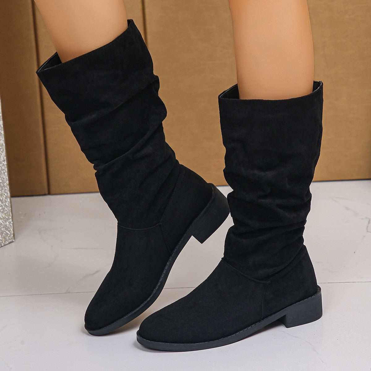 Plus Size Suede Pleated Pile Style Boots For Women Tall Knight Boots
