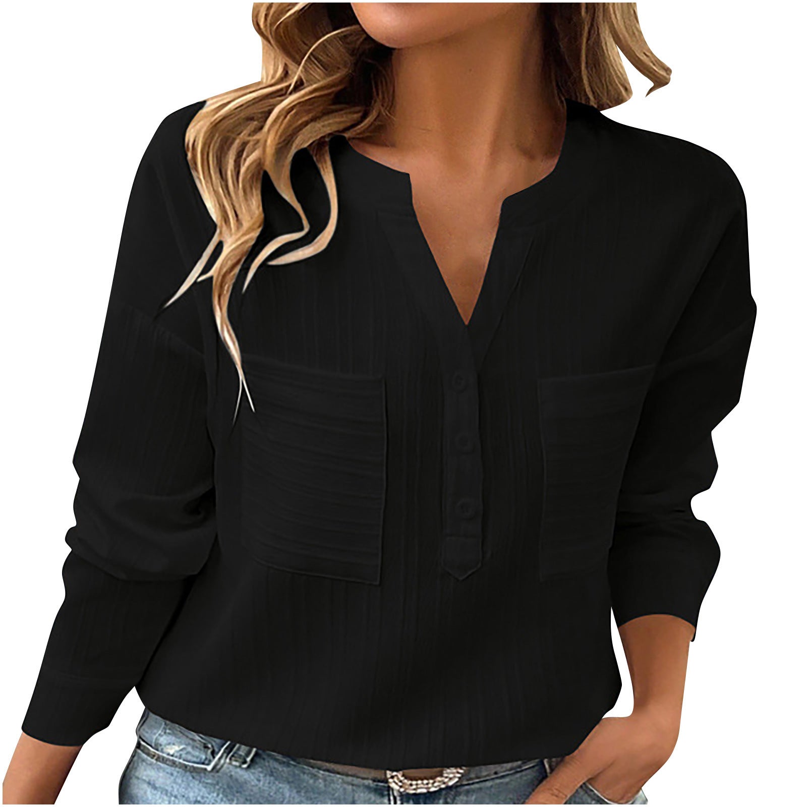Women's Shirt V-neck Temperament Leisure Solid Color Pullover