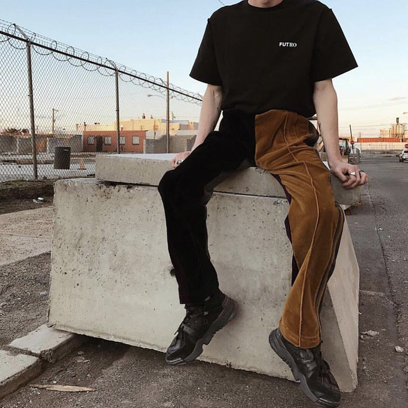 Velvet straight-leg wide-leg pants