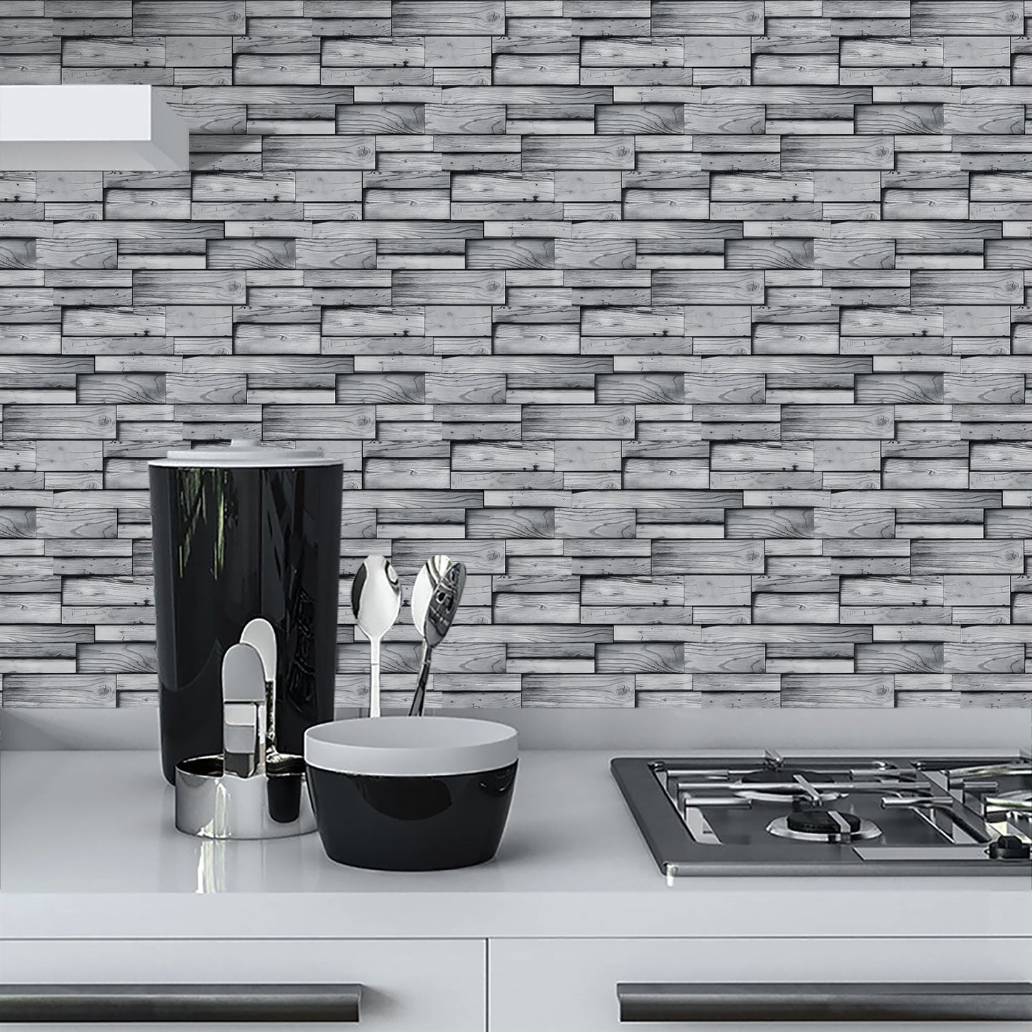 Peel And Stick Wood Grain Wallpaper Waterproof And Oil Proof Wall Tile Sticker Kitchen Backsplash Light Grey Bathroom Decoration And Accessories Wall Sticker