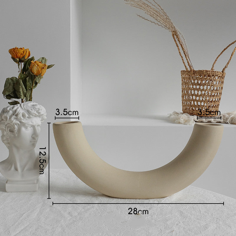Textured ceramic vase in neutral color
