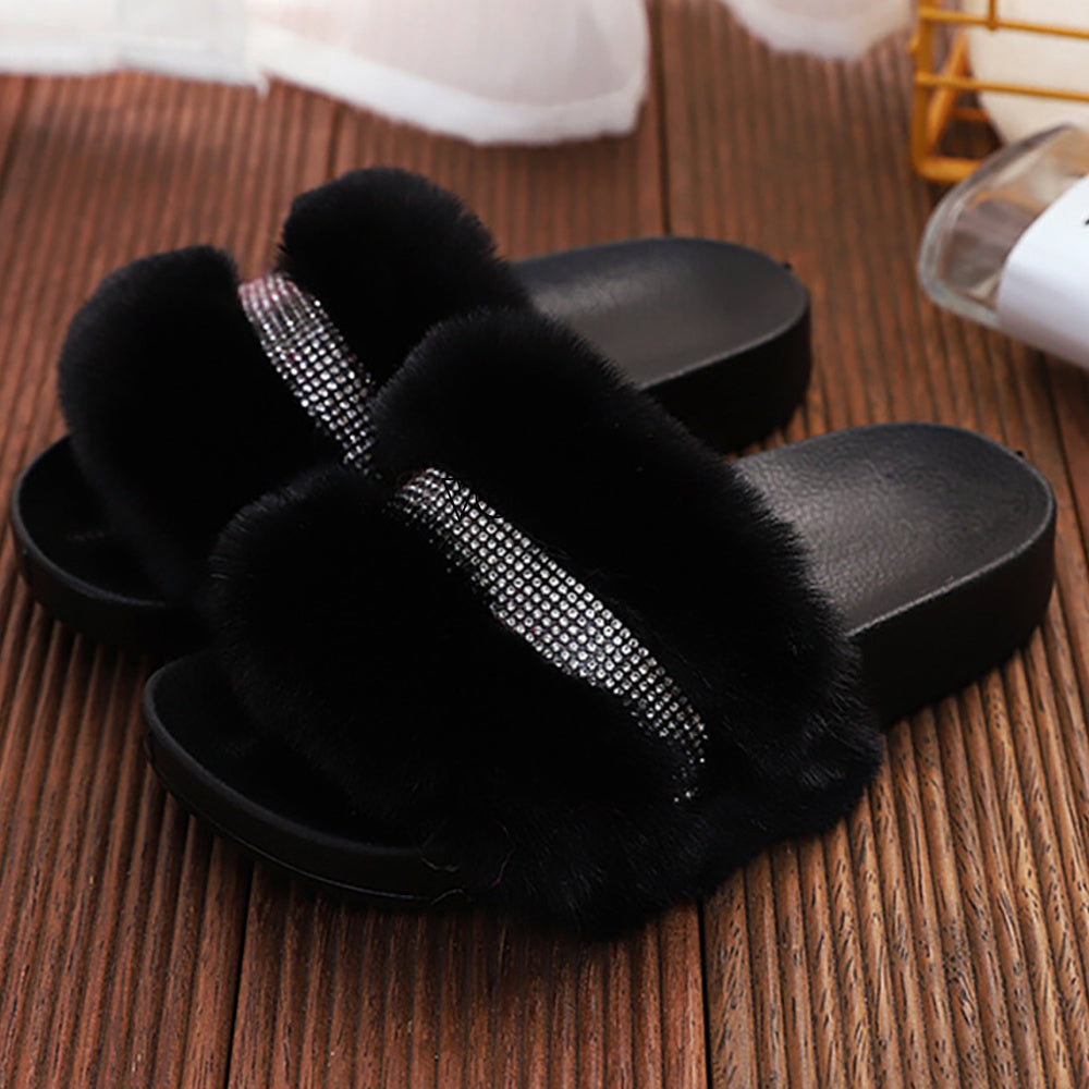 Hairy Children's Slippers, Baby Girls, Non-slip Warmth, Beach Sandals And Slippers