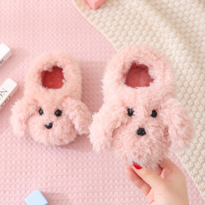 Children'S Cotton Slippers  Girls' Indoor Home Shoes  Cute Teddy Dog Fur Slippers  Children'S Baby Slippers