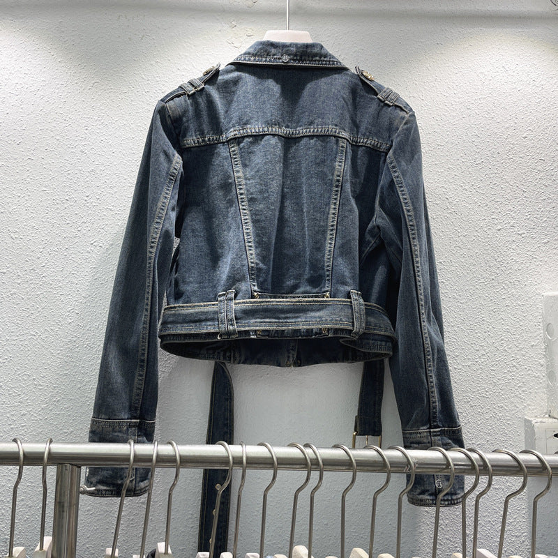 Fashion Denim Jacket Women's Retro High Waist Crop Top