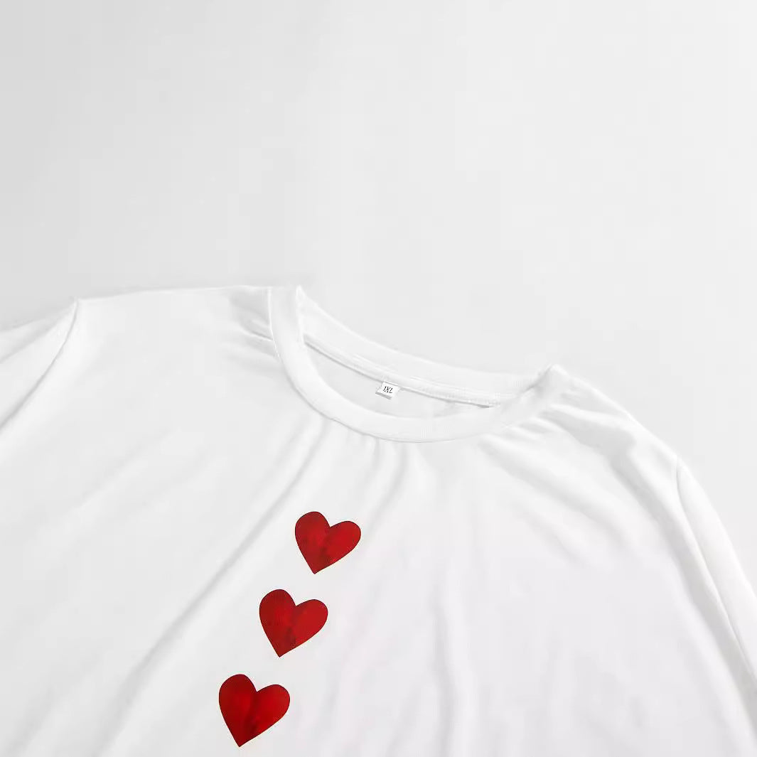 Heart Printing Short Sleeve Plus Size T-shirt