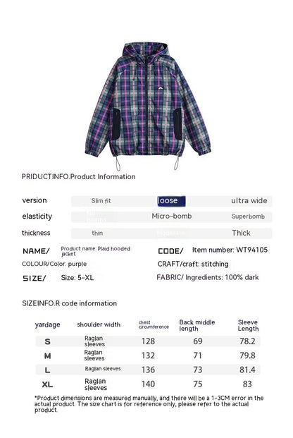 Unisex Style Casual Plaid Hooded Oversize Jacket