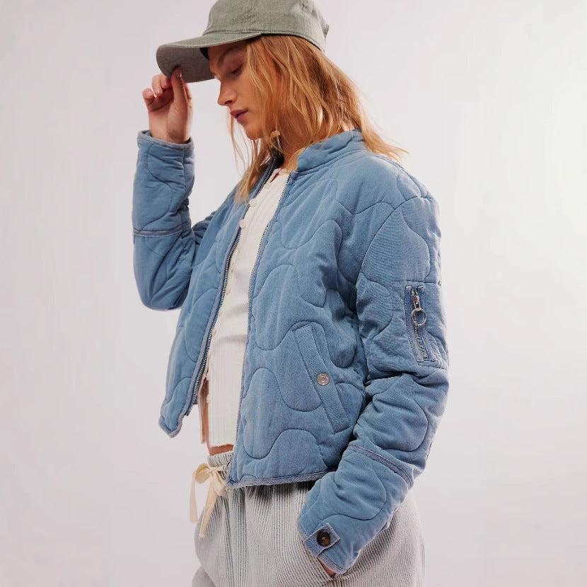 Women's Casual Quilted Cotton Jacket Loose Stand Collar Coat