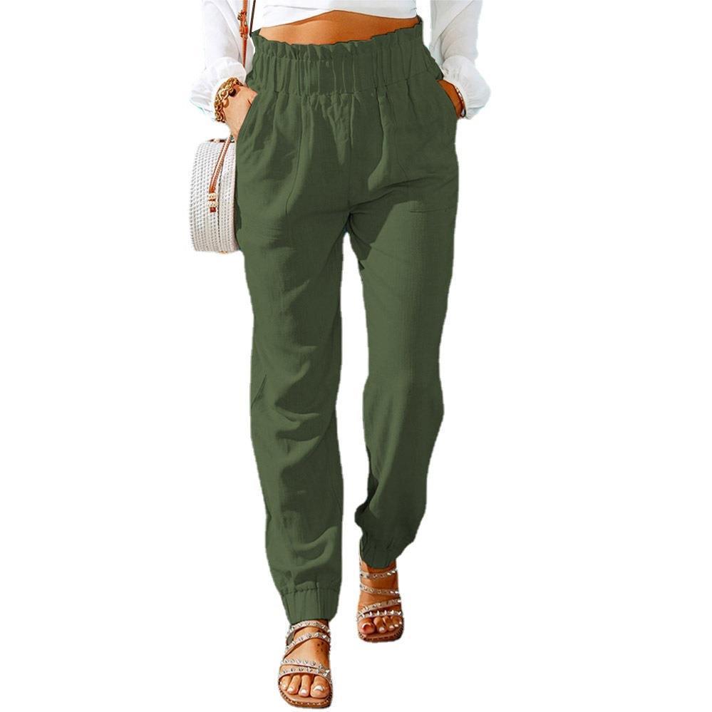 Women's Ruffled Elastic Belt High Waist Pants