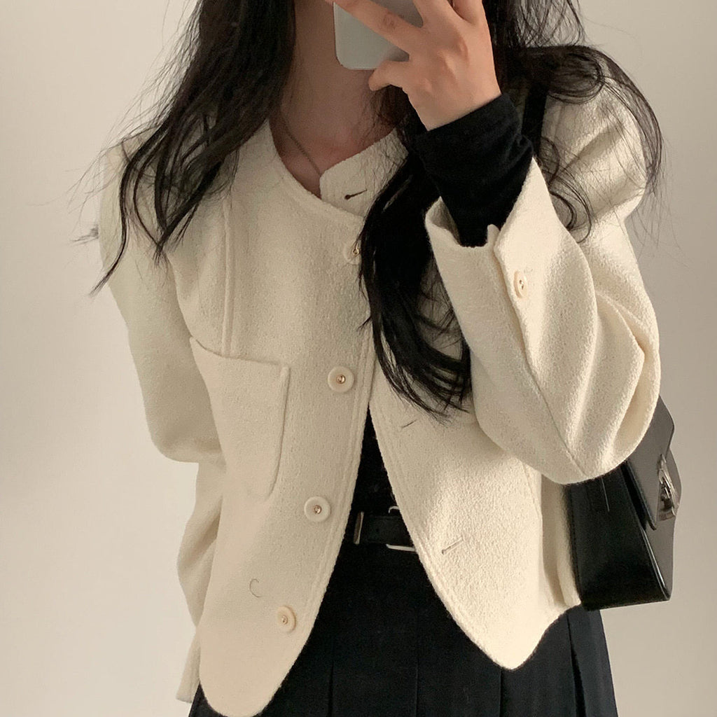 Pure Color All-matching Double Pocket Long Sleeve Coat