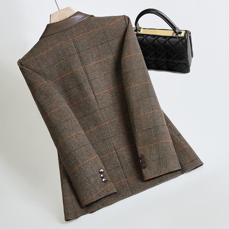 Woolen Plaid Coat Thin Looking Suit