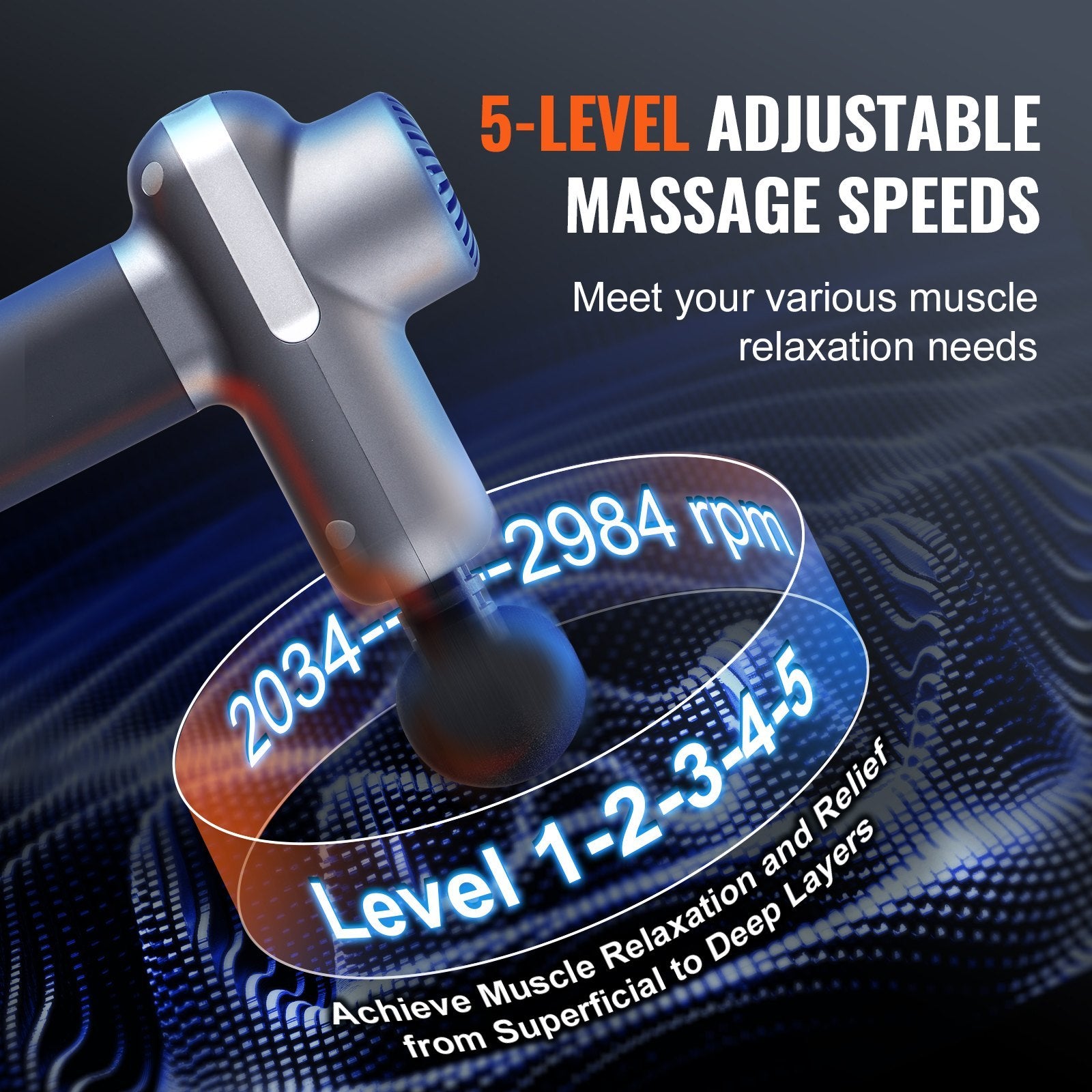 Handheld deep tissue massage gun in use