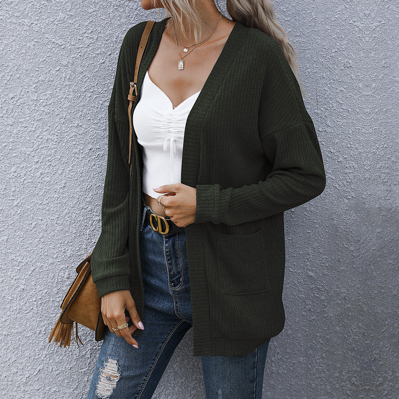 Basic Long Sleeve Solid Color Long Sweater Cardigan
