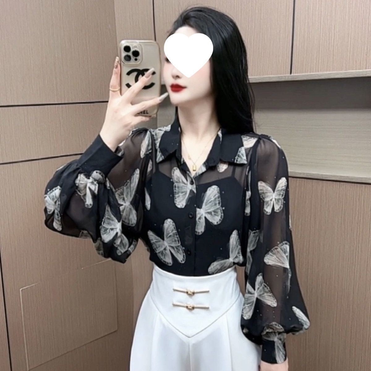 Fashionable Elegant Slimming Butterfly Printed Shirt