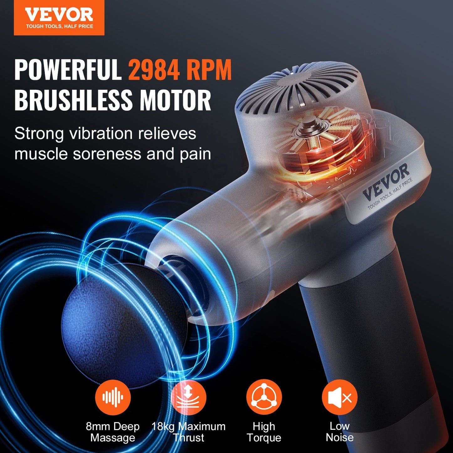 Close-up of massage gun motor and grip