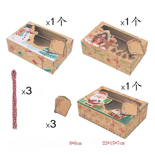 Christmas Gift Box Candy Cookie Santa Snowman Cartoon Kraft Paper Xmas Kids Bags New Year Event Party Supplies