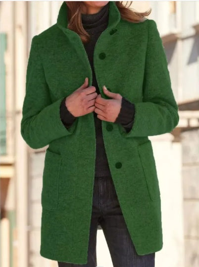 Women's Coat Slim Fit Autumn And Winter Coat Mid-length Warm Button Down Coat