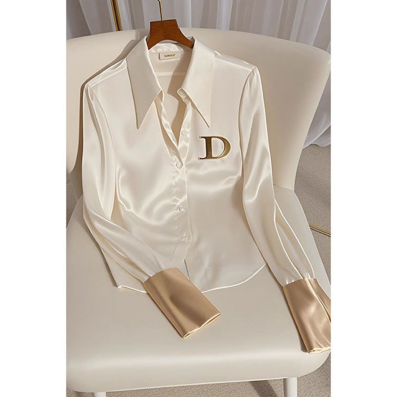 White Acetate Satin Shirt Women's Design Sense