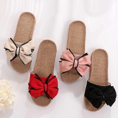 Summer slippers female bow flat linen slippers