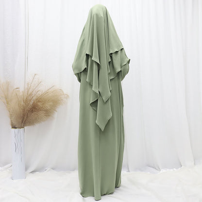 Dubai Turkey Solid Color Dress With Headscarf