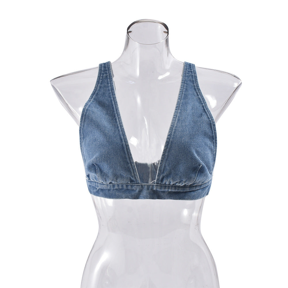 Denim Washing Water Sexy Vest Bra Back Buckle