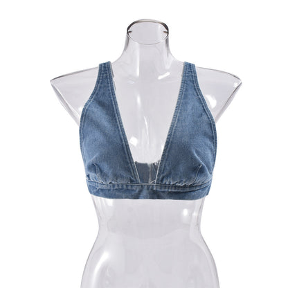 Denim Washing Water Sexy Vest Bra Back Buckle