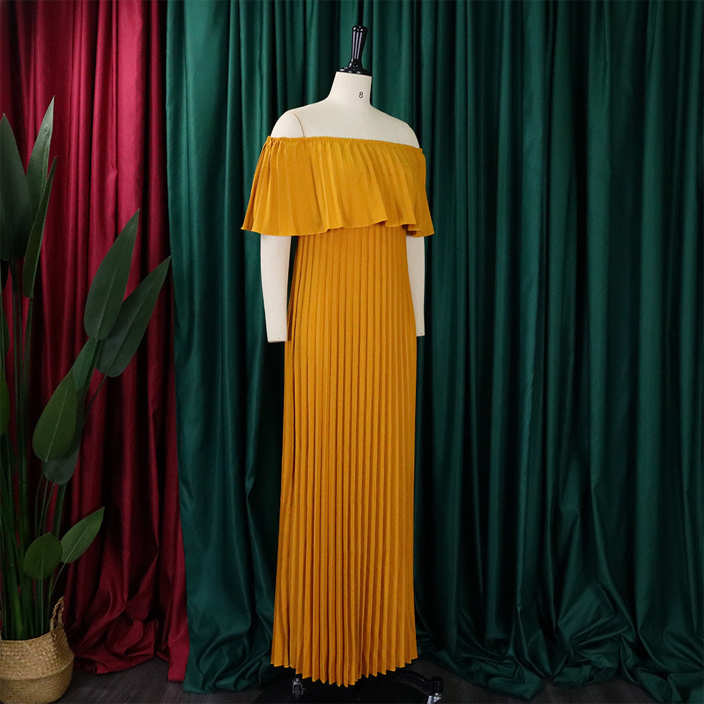 Women's Sexy Off-shoulder Pleated European And American Style Dress