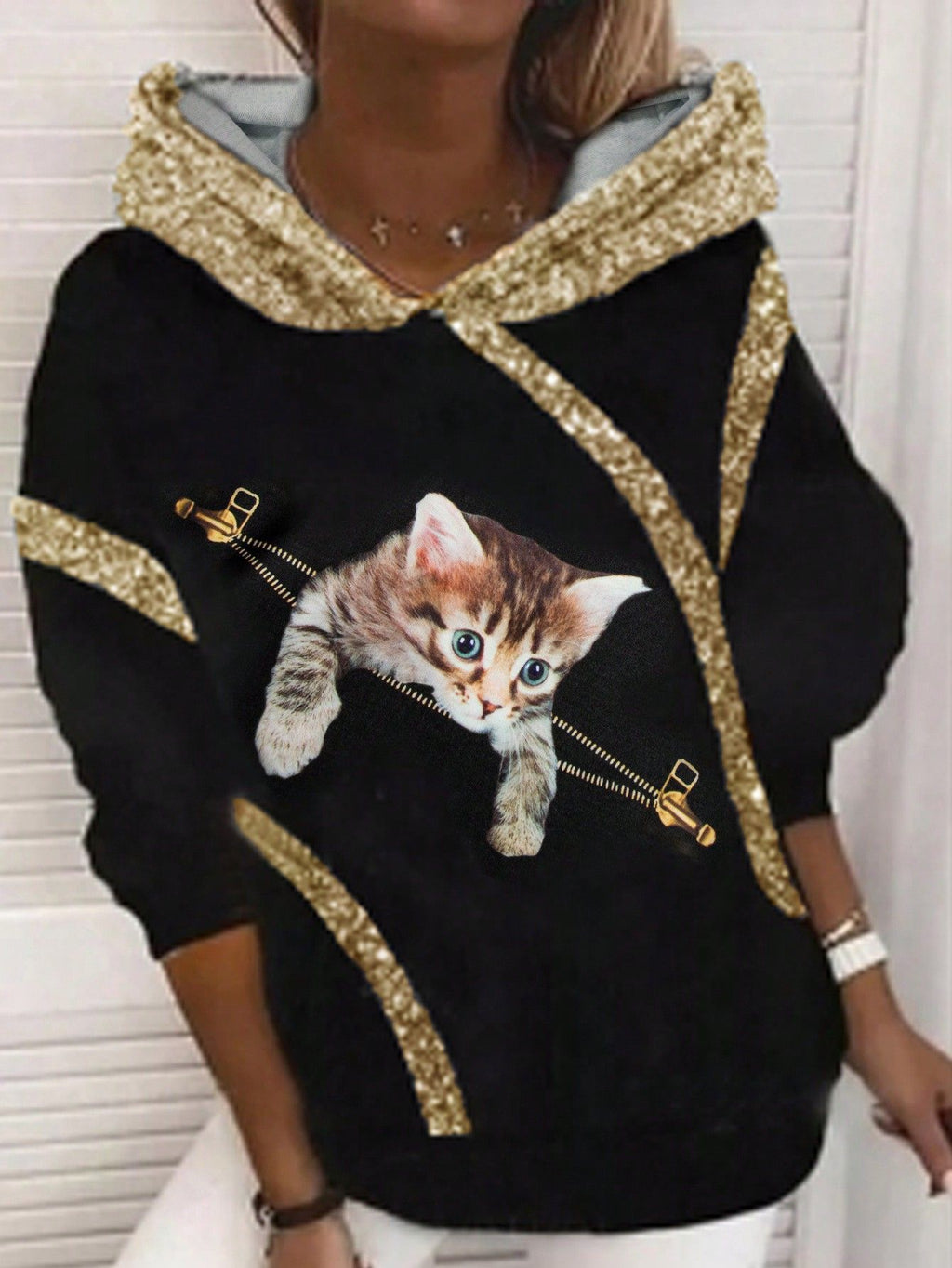 Digital Printing Loose Plus Size Hooded Sweater