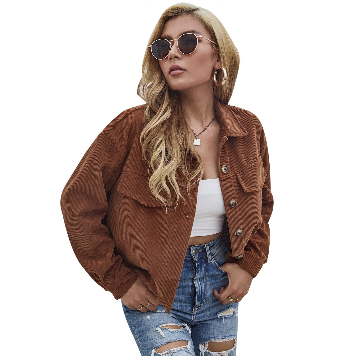 Casual Coat Women's Corduroy Short Slim Top