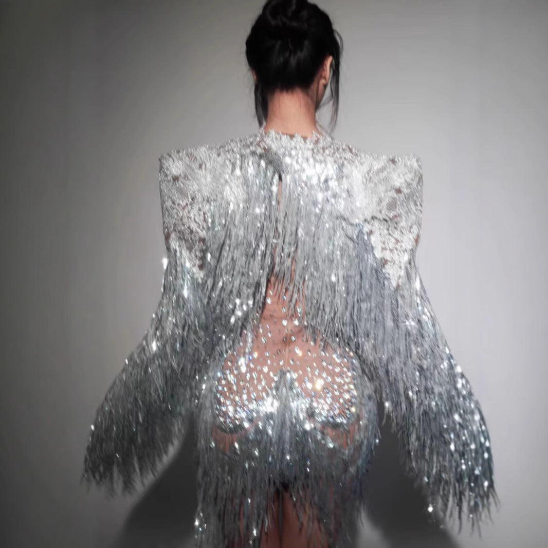 New Rhinestone Mesh Shiny See-through Dress