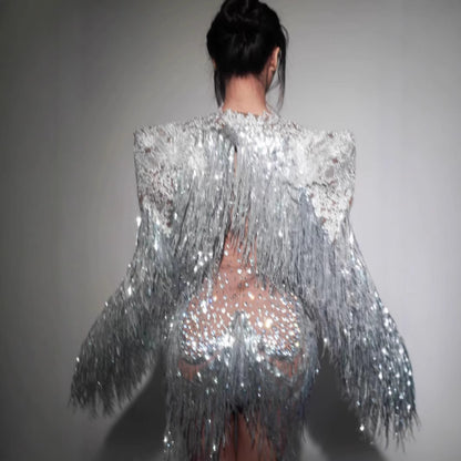 New Rhinestone Mesh Shiny See-through Dress