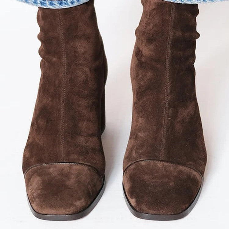 Winter Fashion High Heel Suede British Style Square Toe Women's Boots