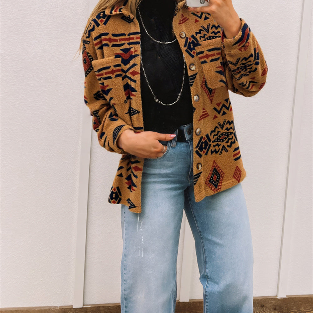 Women's Loose Pockets Totem Printed Cardigan Jacket