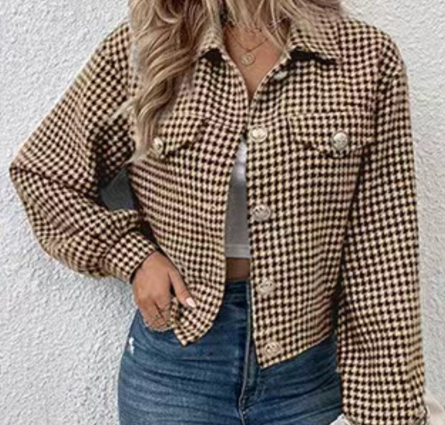 Women's Coat Lapel Single Breasted Houndstooth Jacket