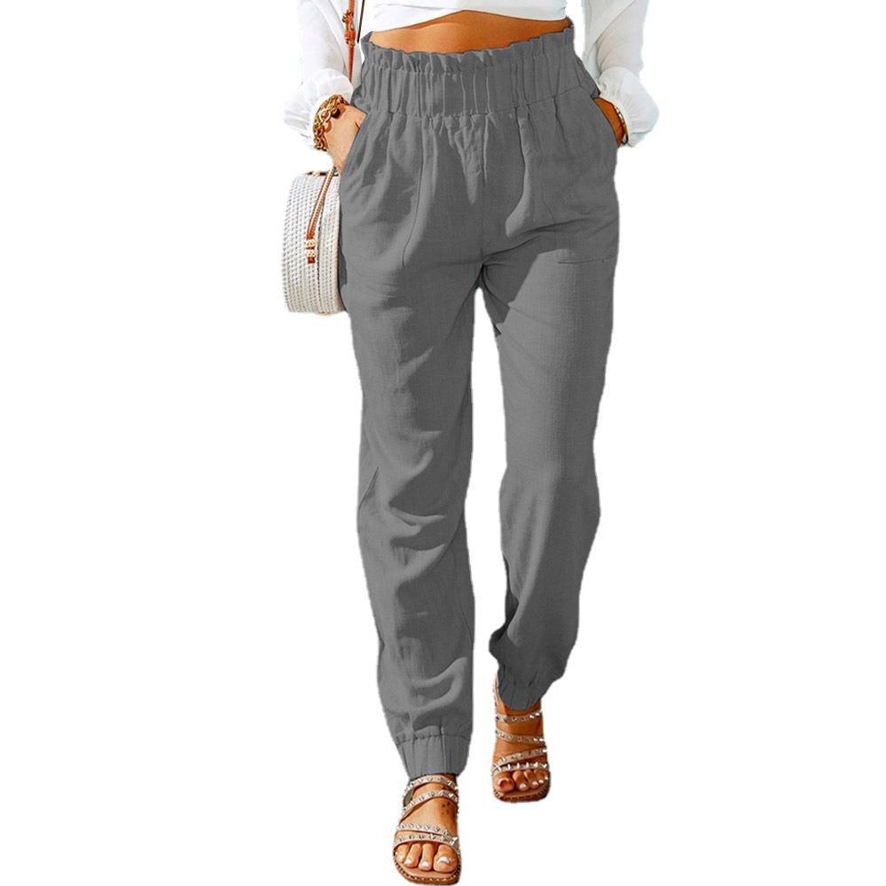 Women's Ruffled Elastic Belt High Waist Pants
