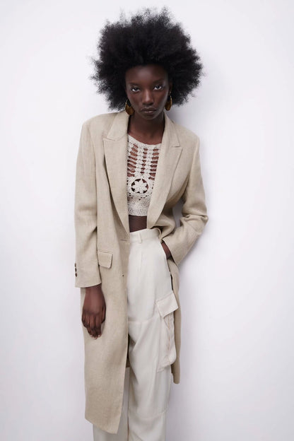 Summer Linen Unisex Coat Mid-length Suit Jacket
