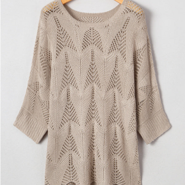 Female Leisure Hollow Out Parchment Hollow Sleeve Casual Sweater